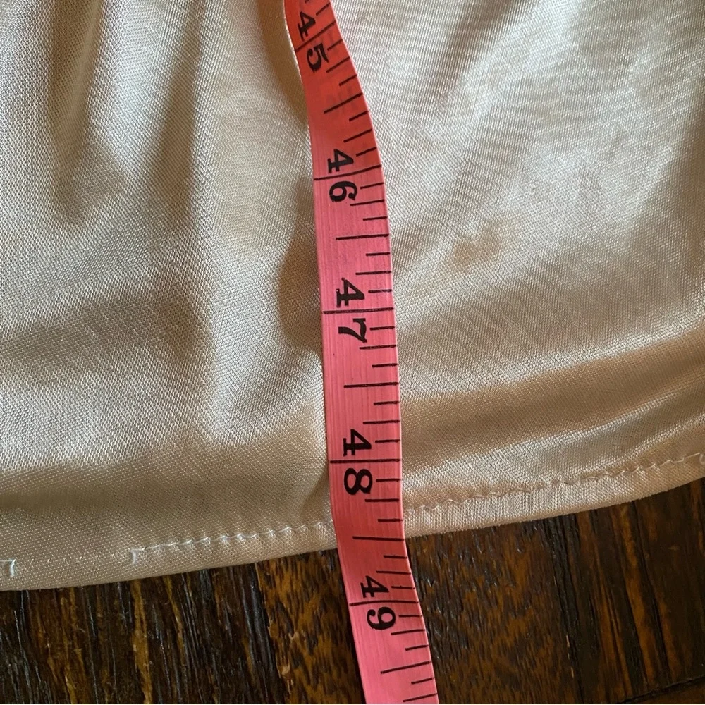 Vintage Long Champagne Satin Nightgown Embroidered Floral Appliqué Top “Happy” - Picture 17 of 17